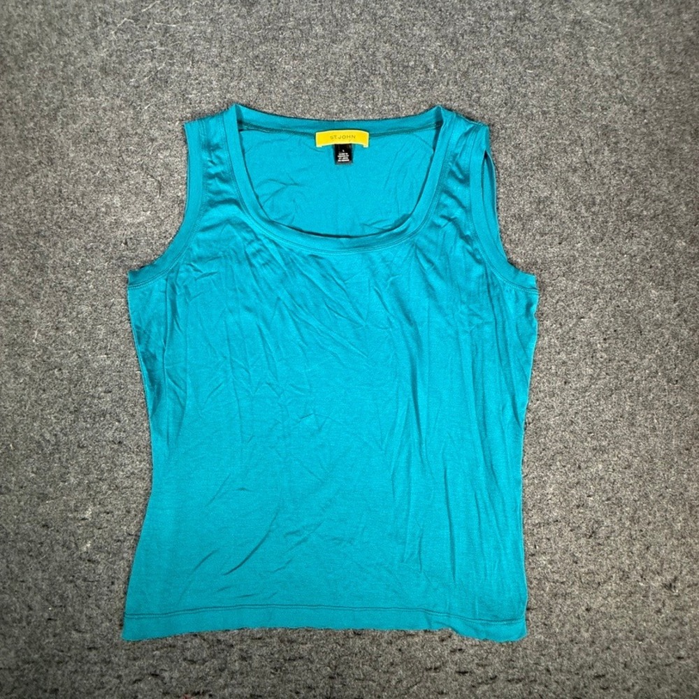 St John Womens Teal Blue Viscose Blend Scoop Neck Tank Top Sleeveless Large PF10